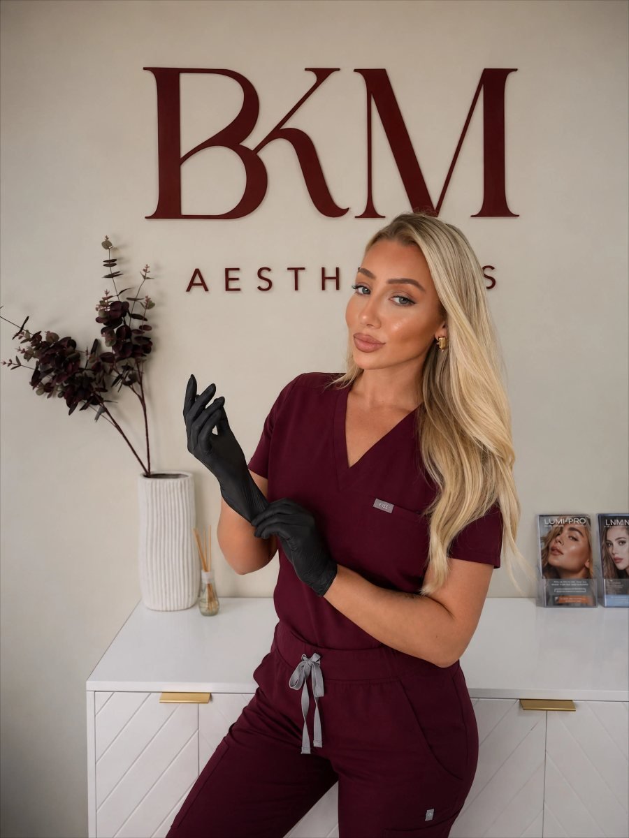 Jessica Buckingham in BKM Aesthetics scrubs, in the clinic’s suite at Flying Horse Walk, Nottingham